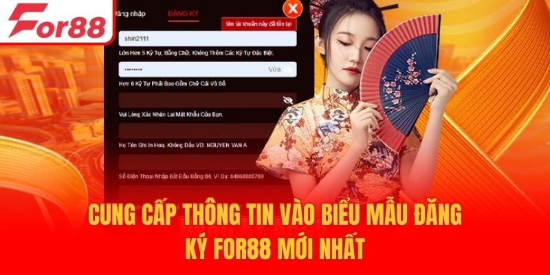Cung cấp thông tin vào biểu mẫu đăng ký For88 mới nhất